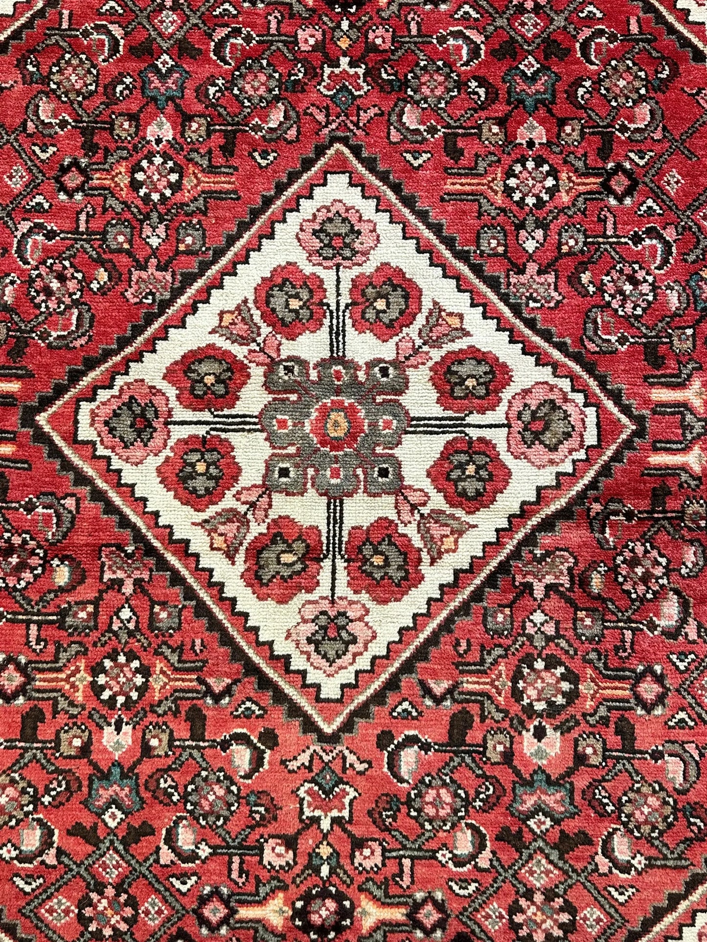 Vintage Hand-Knotted Wool Rug Pink/ Red Persian Floral Hamaden Design 4'11 x 7'5 I Got Rugs