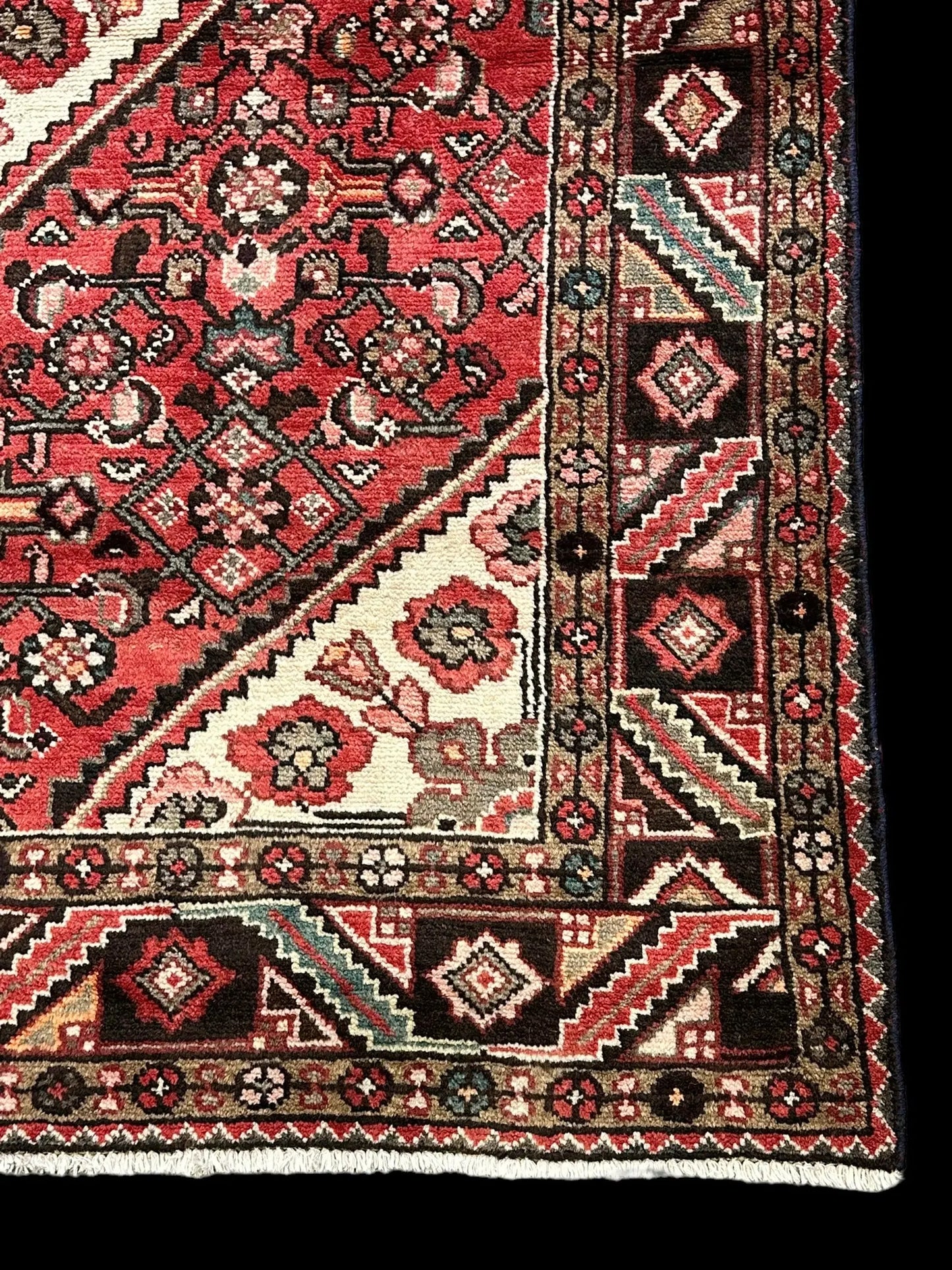 Vintage Hand-Knotted Wool Rug Pink/ Red Persian Floral Hamaden Design 4'11 x 7'5 I Got Rugs