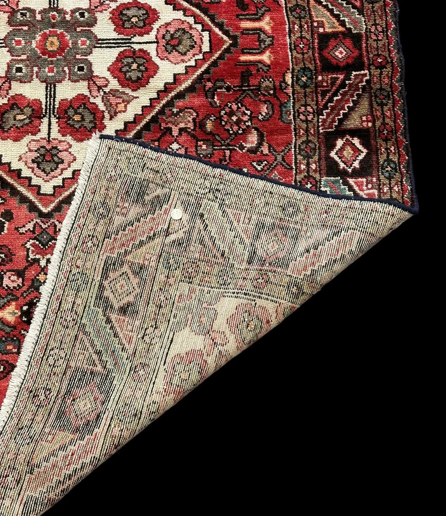 Vintage Hand-Knotted Wool Rug Pink/ Red Persian Floral Hamaden Design 4'11 x 7'5 I Got Rugs