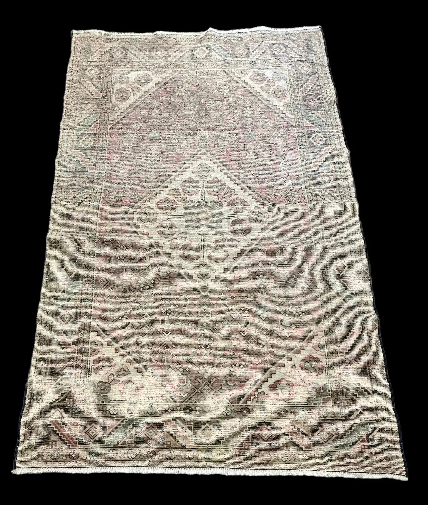 Vintage Hand-Knotted Wool Rug Pink/ Red Persian Floral Hamaden Design 4'11 x 7'5 I Got Rugs
