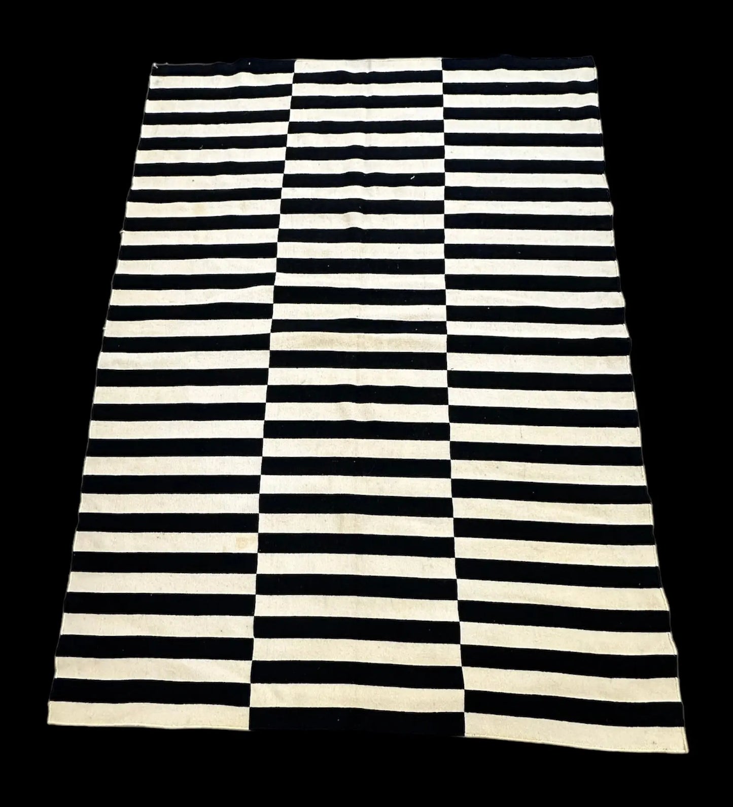 Vintage Hand-Knotted Wool Rug Black/ White Turkish Striped Design 5'5 x 7'6 I Got Rugs