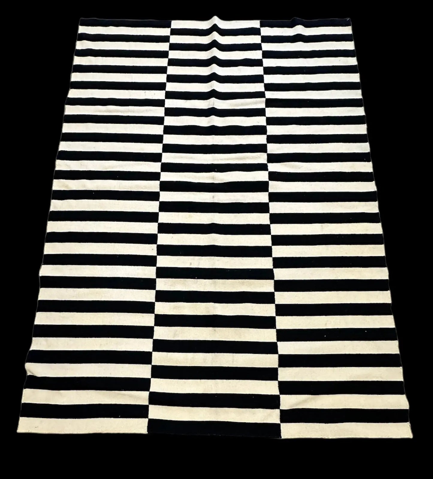 Vintage Hand-Knotted Wool Rug Black/ White Turkish Striped Design 5'5 x 7'6 I Got Rugs