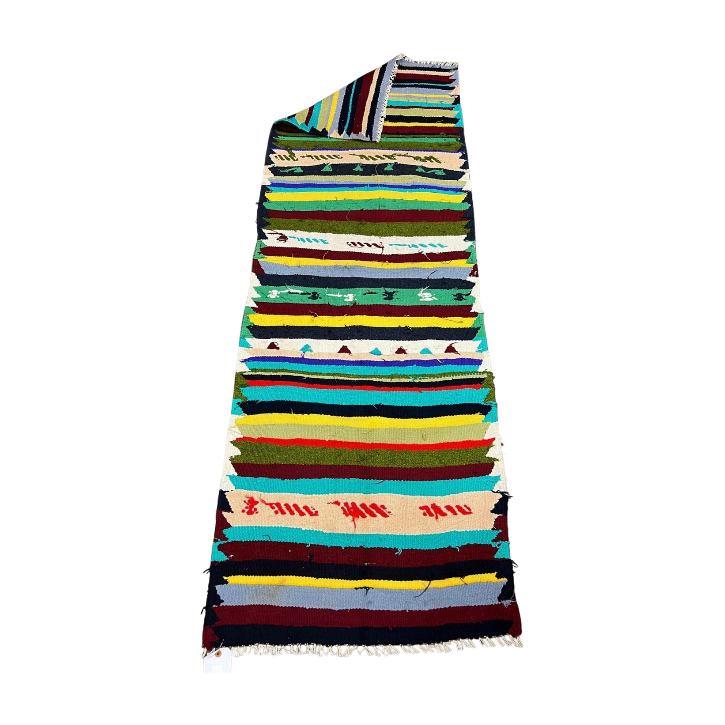 Colorful Vintage Handwoven Wool Rug Runner | Bohemian Southwestern Decor | Multicolor Geometric Stripes 78" x 25"
