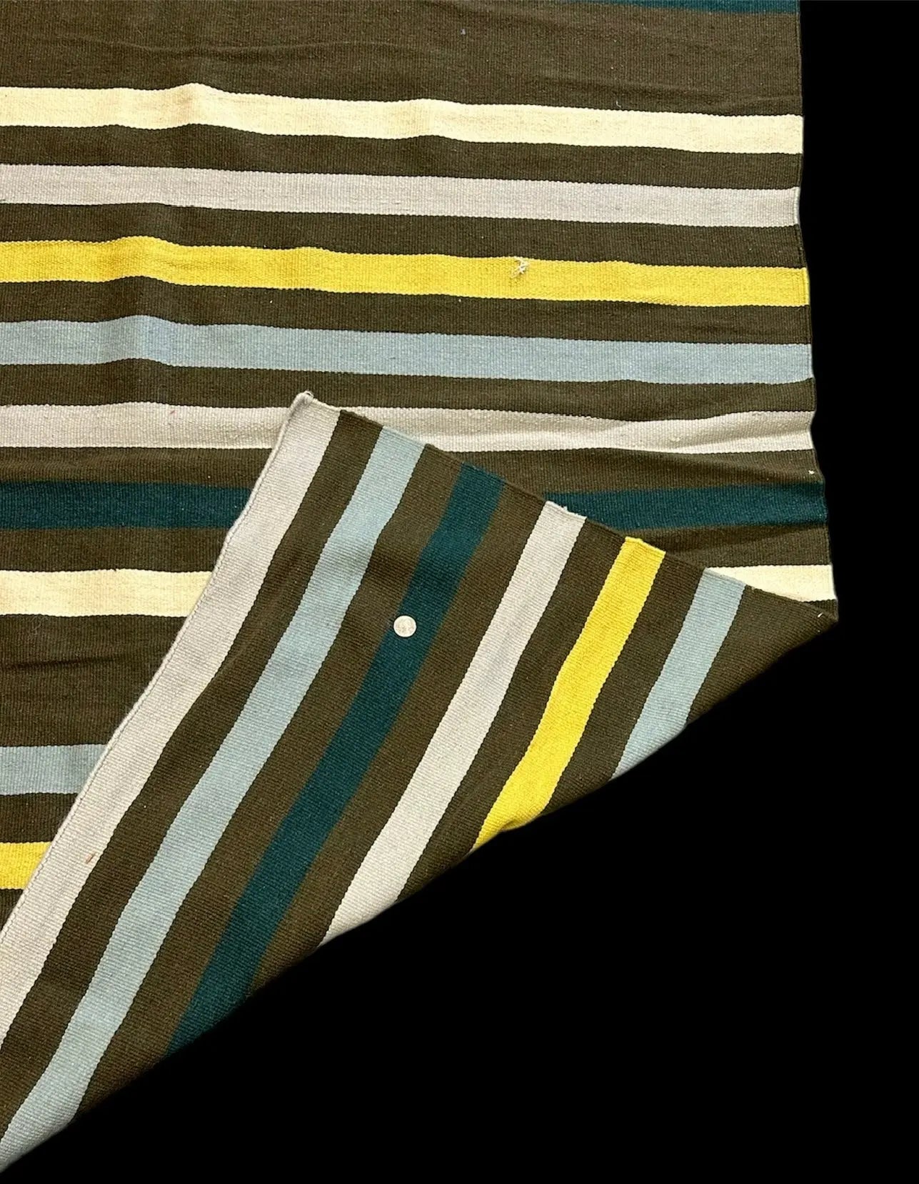 Handmade Vintage Wool Rug Turkish Kilim Green/ Yellow Striped Design 5' x 8' I Got Rugs