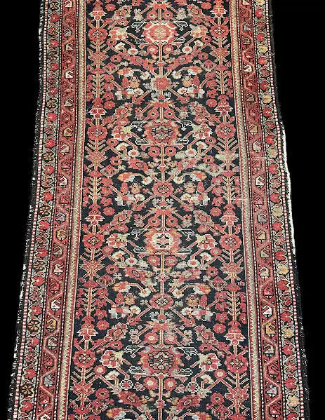 Beautiful Antique Hand-Knotted Wool Runner Red Persian Malayer 3'1 x 14'6 I Got Rugs