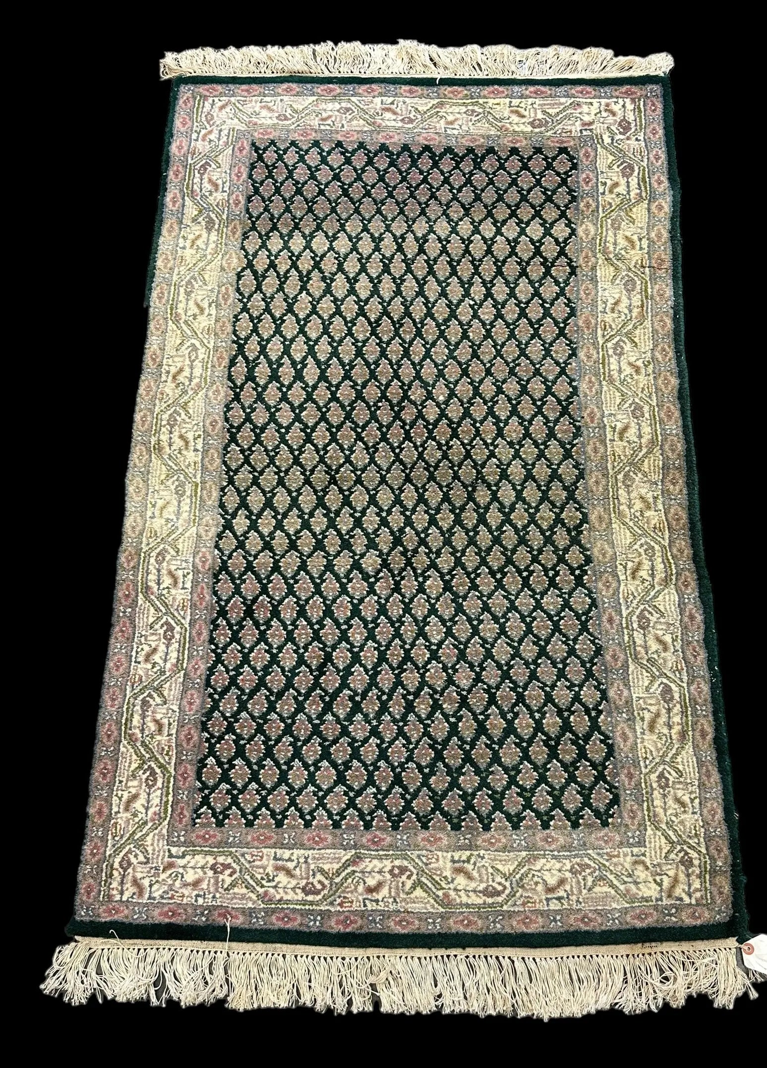 Beautiful Handmade Vintage Wool Rug Green Persian Oriental Design 2'11 x 4'10 I Got Rugs