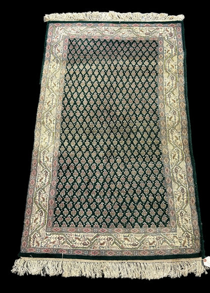 Beautiful Handmade Vintage Wool Rug Green Persian Oriental Design 2'11 x 4'10 I Got Rugs
