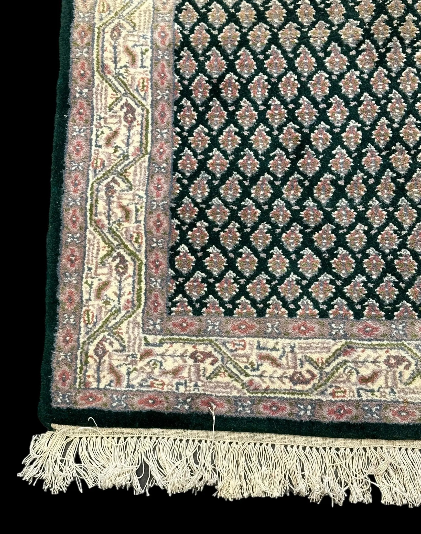 Beautiful Handmade Vintage Wool Rug Green Persian Oriental Design 2'11 x 4'10 I Got Rugs