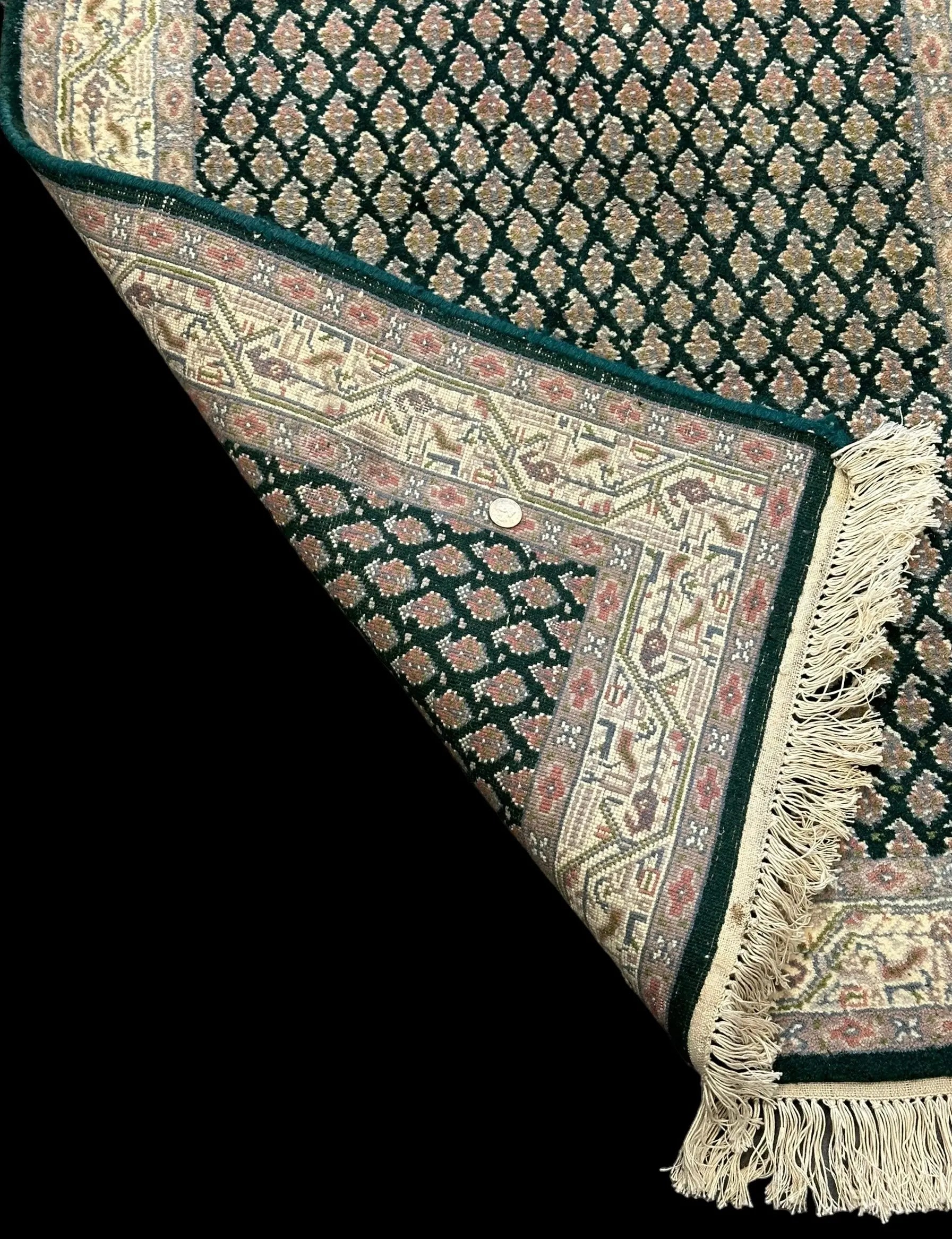 Beautiful Handmade Vintage Wool Rug Green Persian Oriental Design 2'11 x 4'10 I Got Rugs