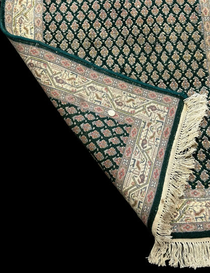 Beautiful Handmade Vintage Wool Rug Green Persian Oriental Design 2'11 x 4'10 I Got Rugs