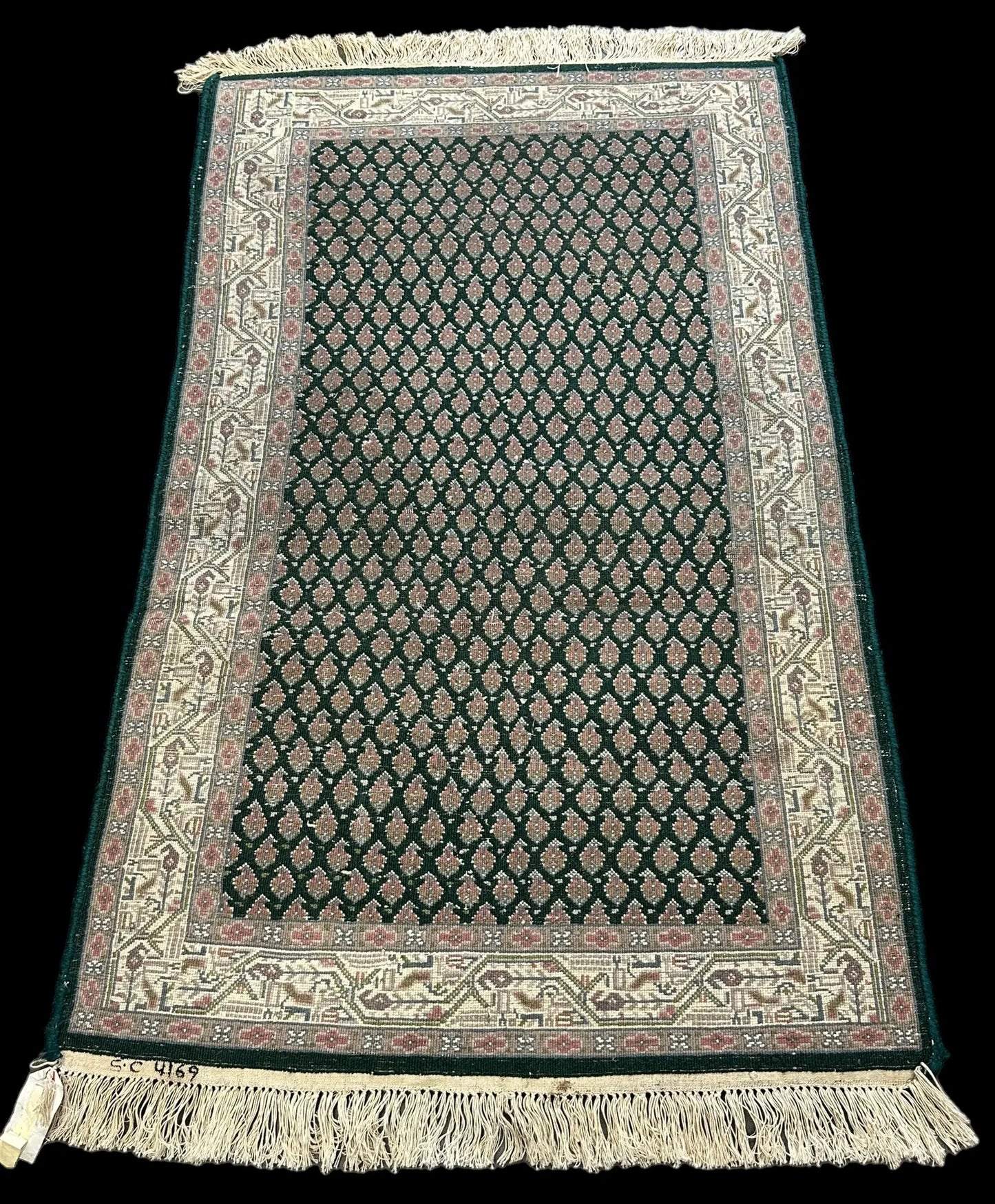 Beautiful Handmade Vintage Wool Rug Green Persian Oriental Design 2'11 x 4'10 I Got Rugs