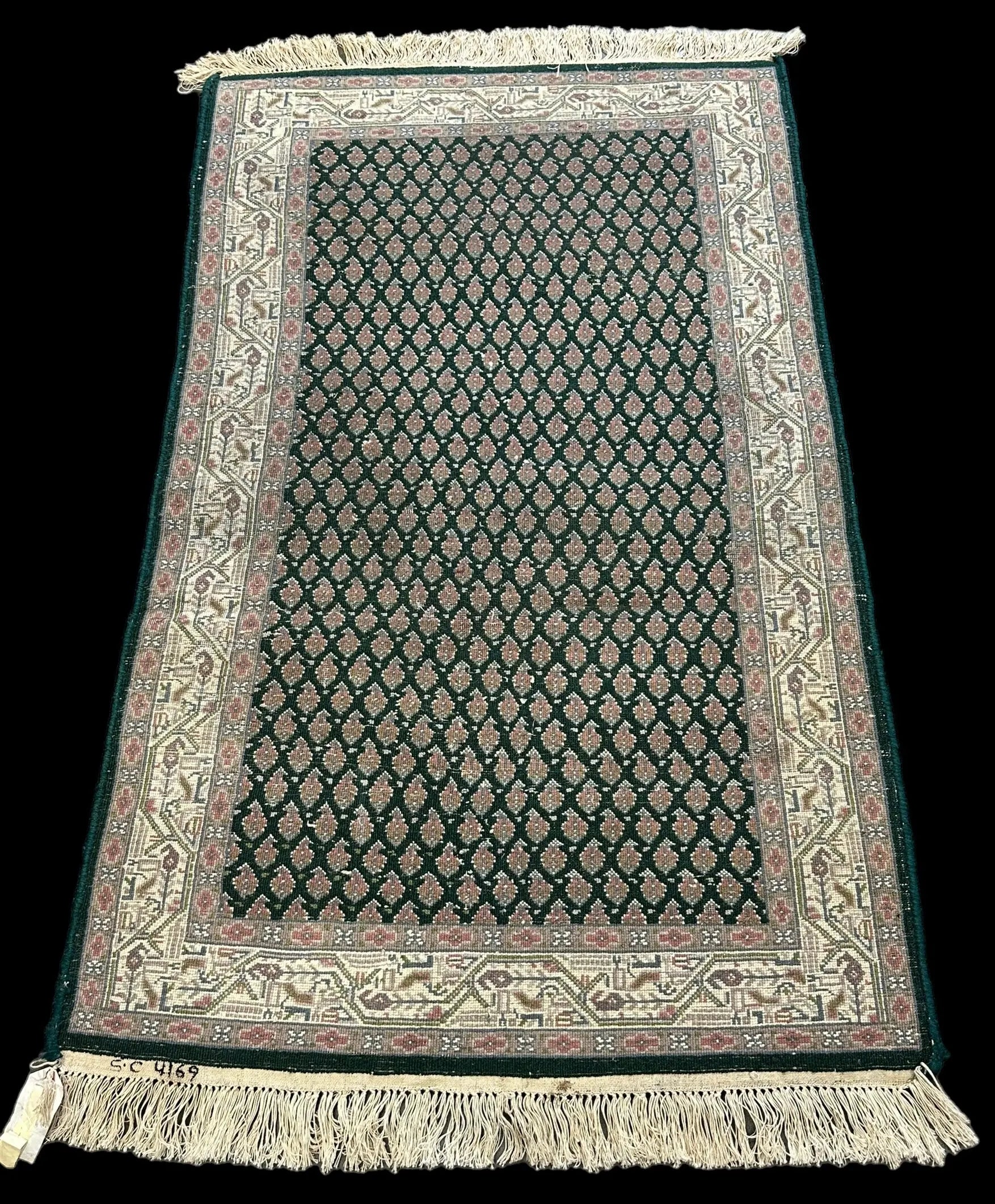 Beautiful Handmade Vintage Wool Rug Green Persian Oriental Design 2'11 x 4'10 I Got Rugs