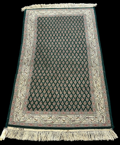 Beautiful Handmade Vintage Wool Rug Green Persian Oriental Design 2'11 x 4'10 I Got Rugs