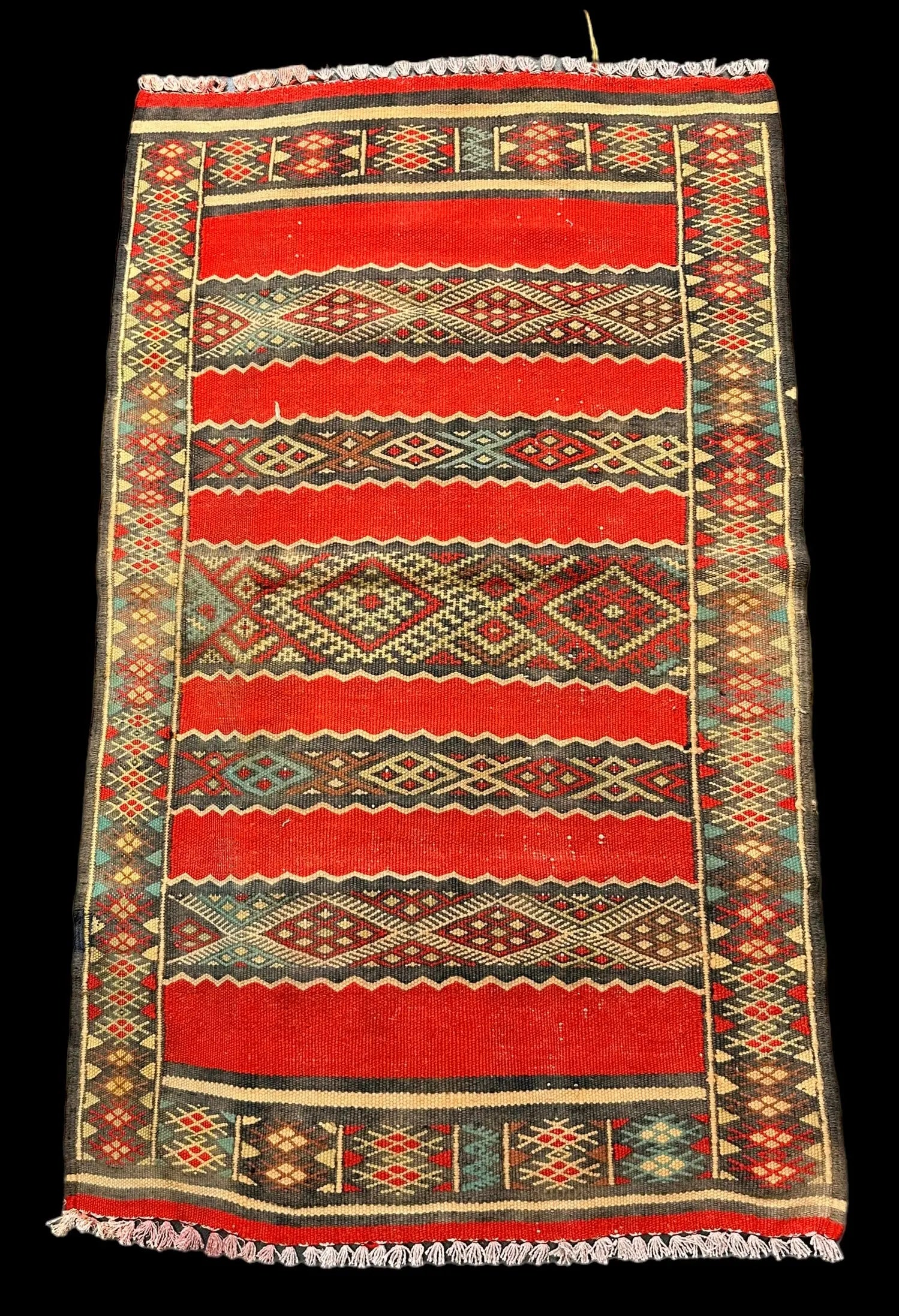 Beautiful Vintage Handmade Wool Rug Red Moroccan Berber Tribal Design 2'6 x 4'4 I Got Rugs