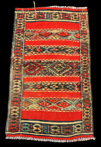 Beautiful Vintage Handmade Wool Rug Red Moroccan Berber Tribal Design 2'6 x 4'4 I Got Rugs