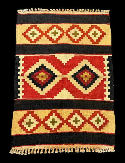 Handmade Vintage Wool Rug Turkish Kilim Geometric Design Red/ Beige 2'6 x 3'8 I Got Rugs