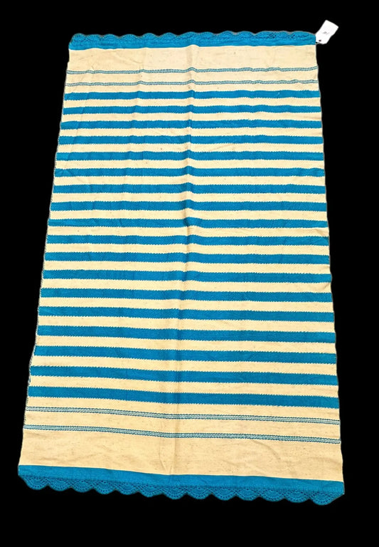 Handmade Vintage Wool Rug Turkish Kilim Striped Pattern Blue/ Beige 3'6 x 6' I Got Rugs