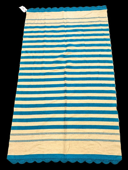 Handmade Vintage Wool Rug Turkish Kilim Striped Pattern Blue/ Beige 3'6 x 6' I Got Rugs