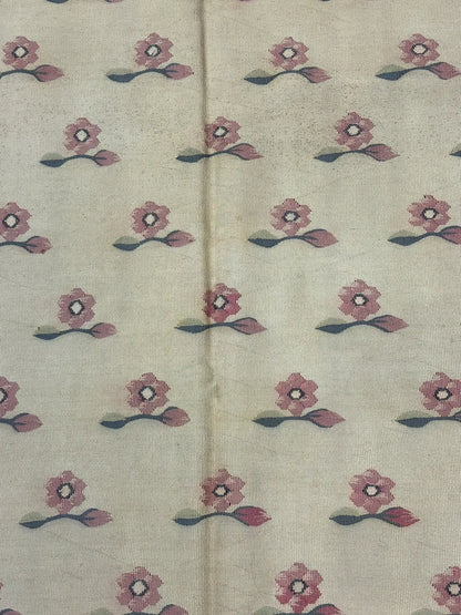 Handmade Vintage Wool Rug Turkish Kilim Floral Pattern Pink/Beige 5' x 7'10 I Got Rugs