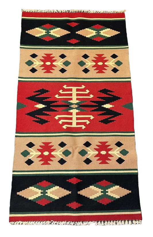 Hand-Woven Turkish Kilim 100% Wool Rug, Red/Green/ Black 2'4 x 4'4 I Got Rugs