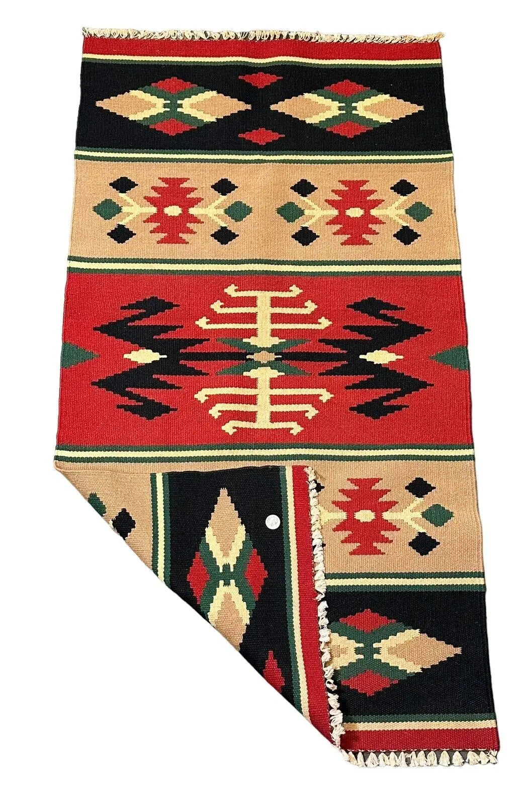 Hand-Woven Turkish Kilim 100% Wool Rug, Red/Green/ Black 2'4 x 4'4 I Got Rugs