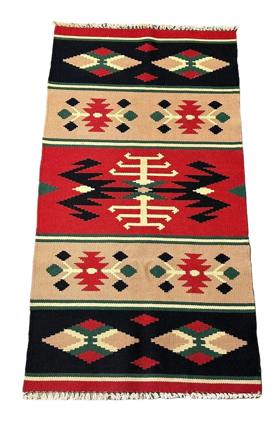 Hand-Woven Turkish Kilim 100% Wool Rug, Red/Green/ Black 2'4 x 4'4 I Got Rugs