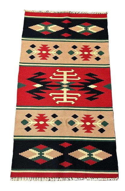 Hand-Woven Turkish Kilim 100% Wool Rug, Red/Green/ Black 2'4 x 4'4 I Got Rugs