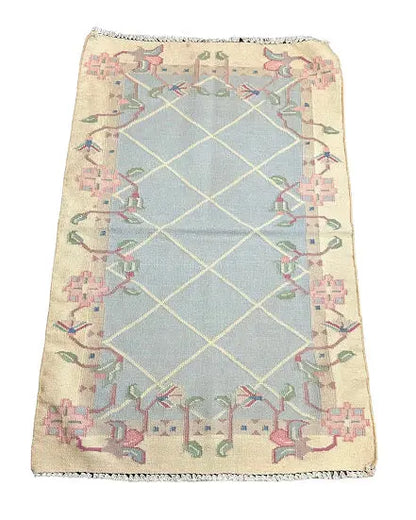 Handmade Vintage Wool Rug Turkish Oushak Floral Design Ivory/ Blue 2'10 x 4'6 - I Got Rugs Handmade Vintage Wool Rug Turkish Oushak Floral Design Ivory/ Blue 2'10 x 4'6 I Got Rugs Handmade Vintage I Got Rugs  289.00