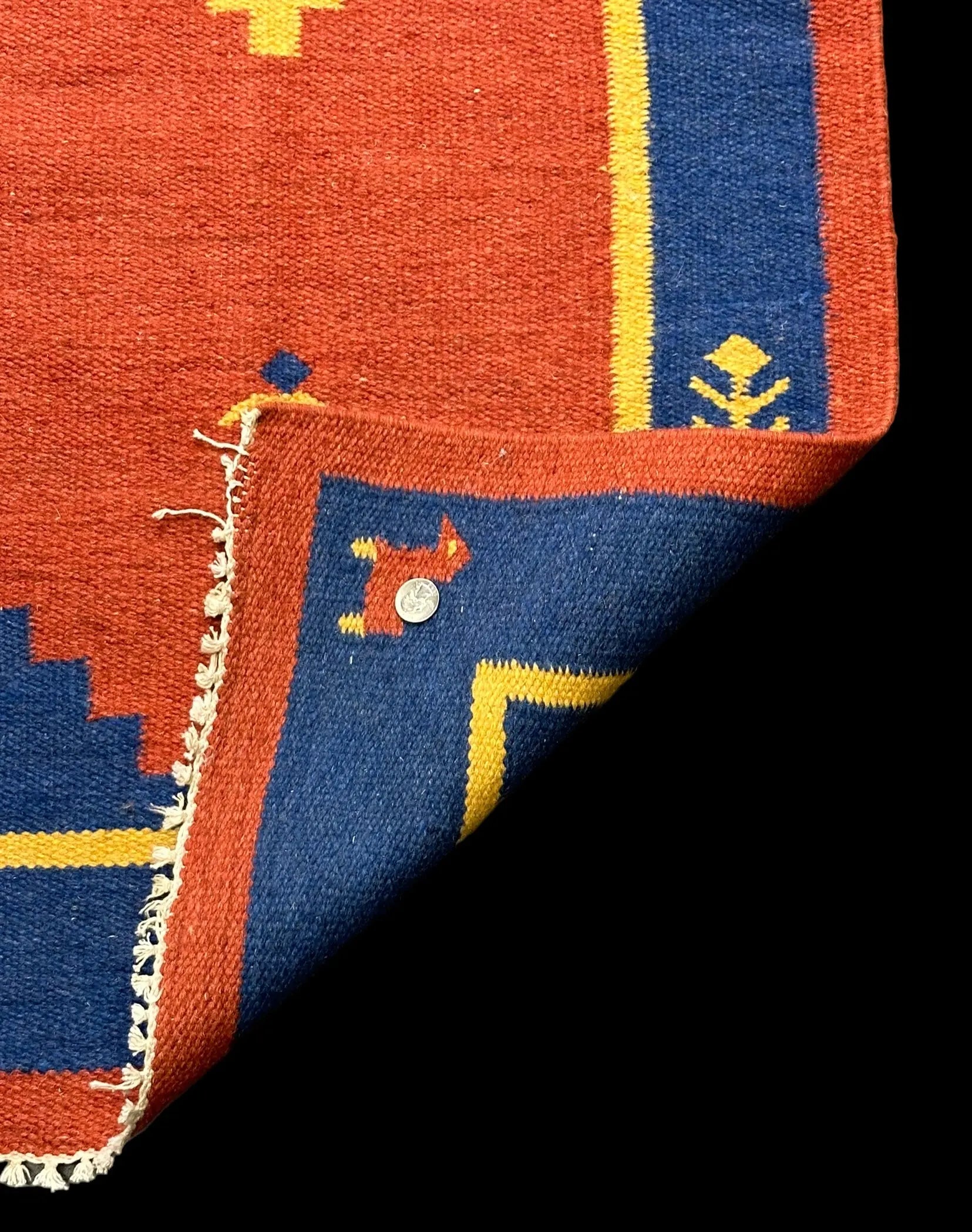 Handmade Vintage Wool Rug Turkish Kilim Geometric Design Orange/ Blue 2'2 x 4'6 I Got Rugs