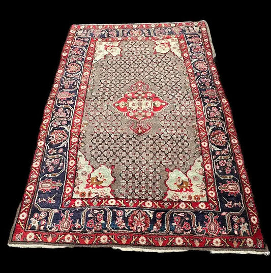 Handmade Vintage Wool Rug Persian Oriental Design in Red/ Blue 5' x 7'5 I Got Rugs
