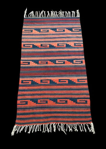Vintage Hand-Woven Wool Rug Mexican Serape Red/ Blue Tribal Pattern 2'6 x 4'6 I Got Rugs
