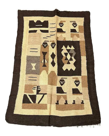 Handmade Vintage Wool Rug Turkish Kilim Village Design Beige/ Brown 2'10 x 4'3 I Got Rugs