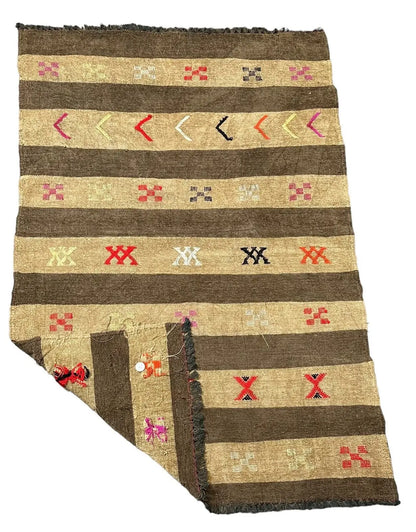 Handmade Vintage Rug 100% Wool Turkish Flat Weave Beige/ Design 3' x 4'5 I Got Rugs