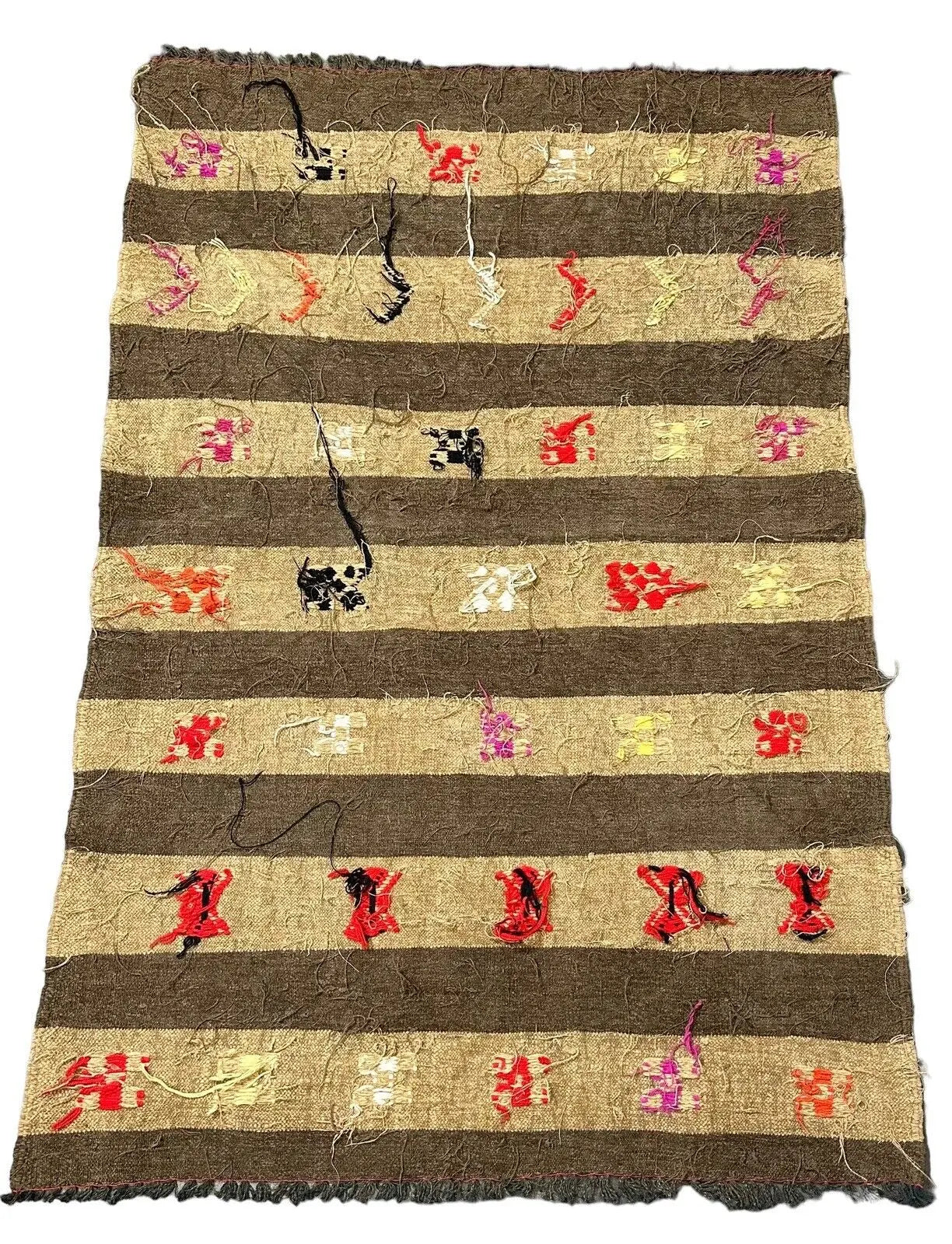 Handmade Vintage Rug 100% Wool Turkish Flat Weave Beige/ Design 3' x 4'5 I Got Rugs