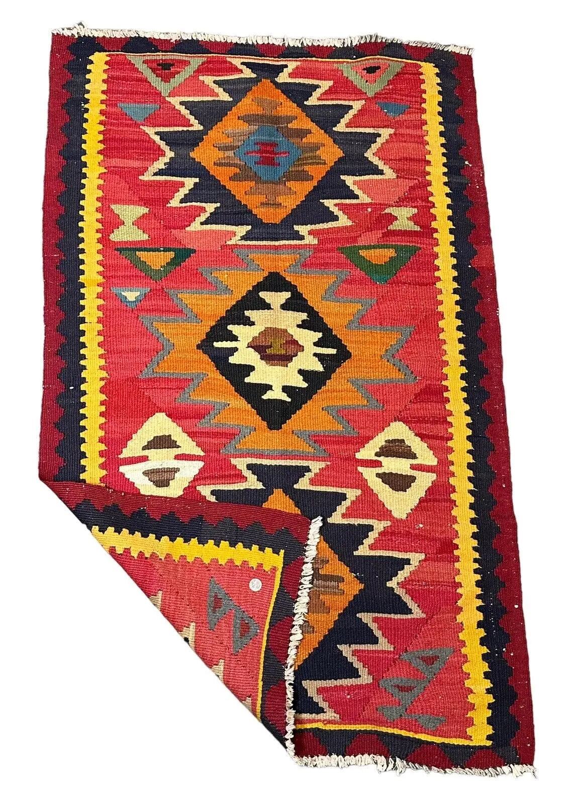 Handmade Vintage Rug Turkish Multicolor Diamond/ Geometric Design 3'1 x 5'2 I Got Rugs