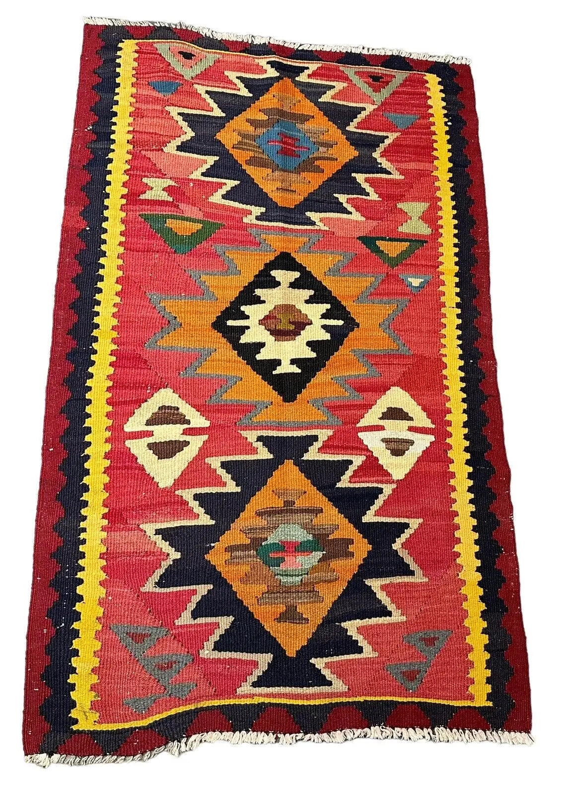 Handmade Vintage Rug Turkish Multicolor Diamond/ Geometric Design 3'1 x 5'2 I Got Rugs