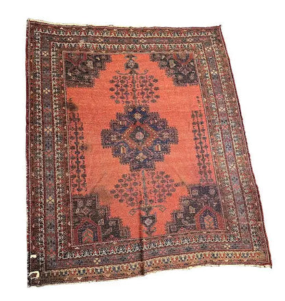Hand-Knotted Antique Persian Rug Red Wool Oriental Design 5'3 x 6'5 - I Got Rugs Hand-Knotted Antique Persian Rug Red Wool Oriental Design 5'3 x 6'5 I Got Rugs Handmade Vintage I Got Rugs  1450.00