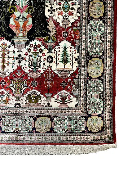 Hand-Knotted Vintage Persian Tabriz Silk Rug Red 3'4 x 4'11 - I Got Rugs Hand-Knotted Vintage Persian Tabriz Silk Rug Red 3'4 x 4'11 I Got Rugs Handmade Vintage I Got Rugs  690.00
