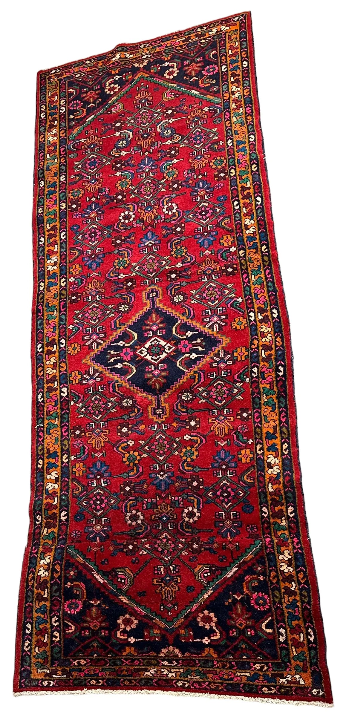Hand-Knotted Vintage Persian Village Style Runner Rug Red 3'4 x 8'10 I Got Rugs