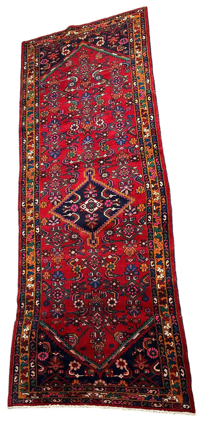 Hand-Knotted Vintage Persian Village Style Runner Rug Red 3'4 x 8'10 I Got Rugs