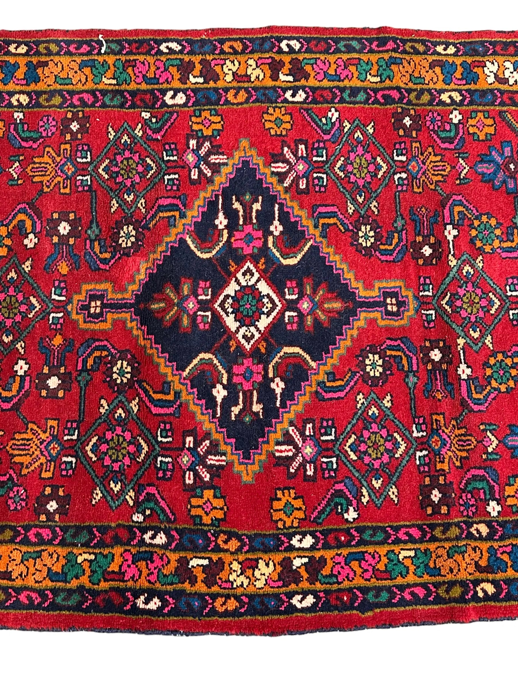 Hand-Knotted Vintage Persian Village Style Runner Rug Red 3'4 x 8'10 I Got Rugs