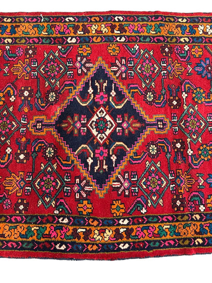 Hand-Knotted Vintage Persian Village Style Runner Rug Red 3'4 x 8'10 I Got Rugs