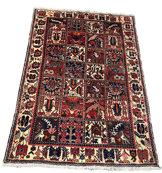 Hand-Knotted Vintage Persian Wool Rug Bakhtiari Style Red 4'8 x 7' - I Got Rugs Hand-Knotted Vintage Persian Wool Rug Bakhtiari Style Red 4'8 x 7' I Got Rugs Handmade Vintage I Got Rugs  550.00