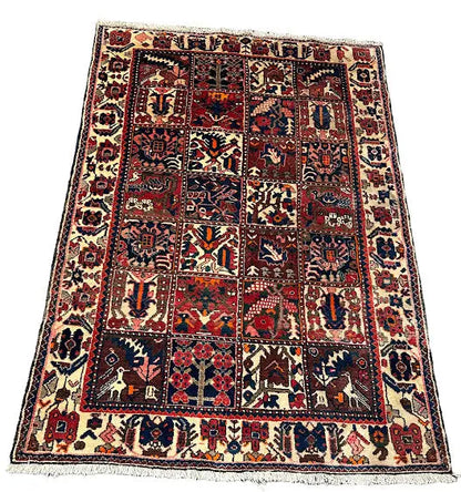 Hand-Knotted Vintage Persian Wool Rug Bakhtiari Style Red 4'8 x 7' - I Got Rugs Hand-Knotted Vintage Persian Wool Rug Bakhtiari Style Red 4'8 x 7' I Got Rugs Handmade Vintage I Got Rugs  550.00