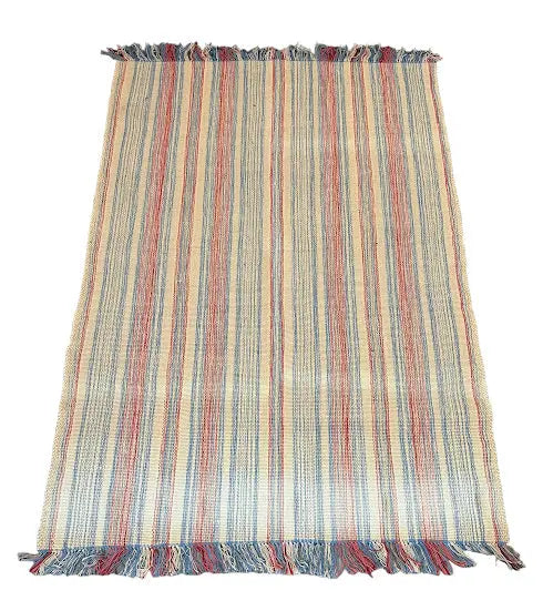 Hand-Knotted Vintage Rug Multicolor Wool Turkish Kilim Striped Design 3'10 x 5'10 I Got Rugs