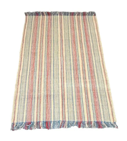 Hand-Knotted Vintage Rug Multicolor Wool Turkish Kilim Striped Design 3'10 x 5'10 I Got Rugs