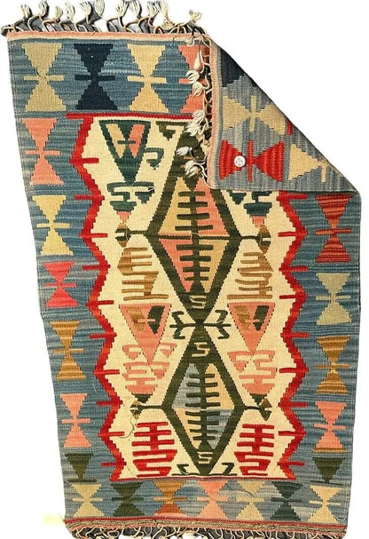 Hand-Knotted Vintage Turkish Kilim Wool Rug, Multicolor Geometric Design 2'5 x 3'11 I Got Rugs