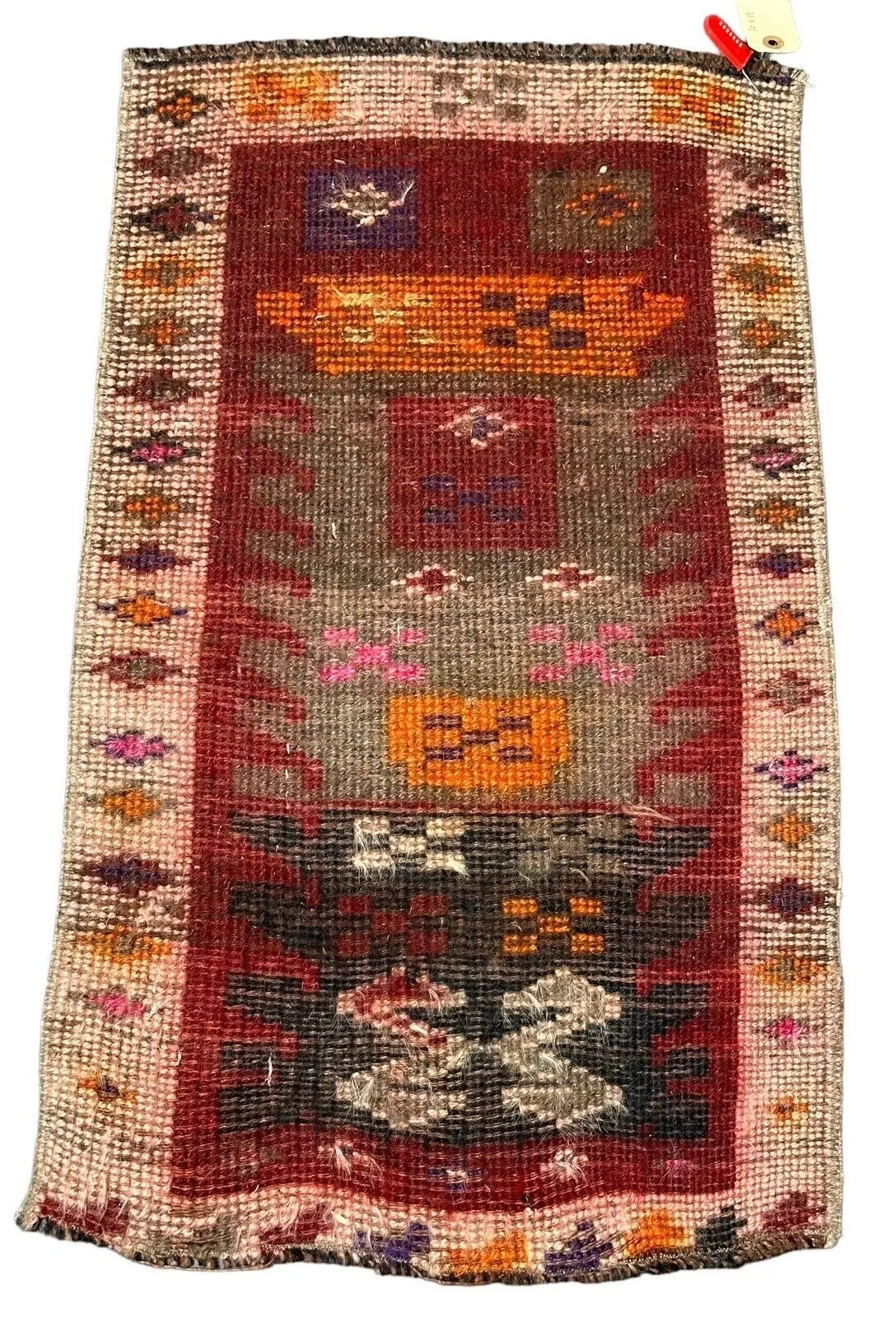 Hand-Knotted Vintage Turkish Rug Geometric Design Multicolor 1'6 x 2'6 I Got Rugs