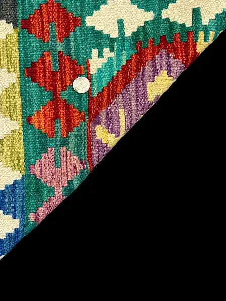 Hand-Knotted Vintage Wool Afghan Kilim Colorful Geometric Pattern 3'6 x 5'2 I Got Rugs