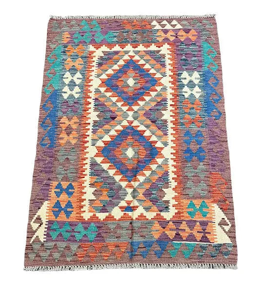 Hand-Knotted Vintage Wool Kilim Afghan Tribal Design Multicolor 3'4 x 4'11 I Got Rugs
